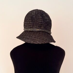 Authentic, NWT 11P CHANEL Black and Silver Women's Bucket Hat size 57cm